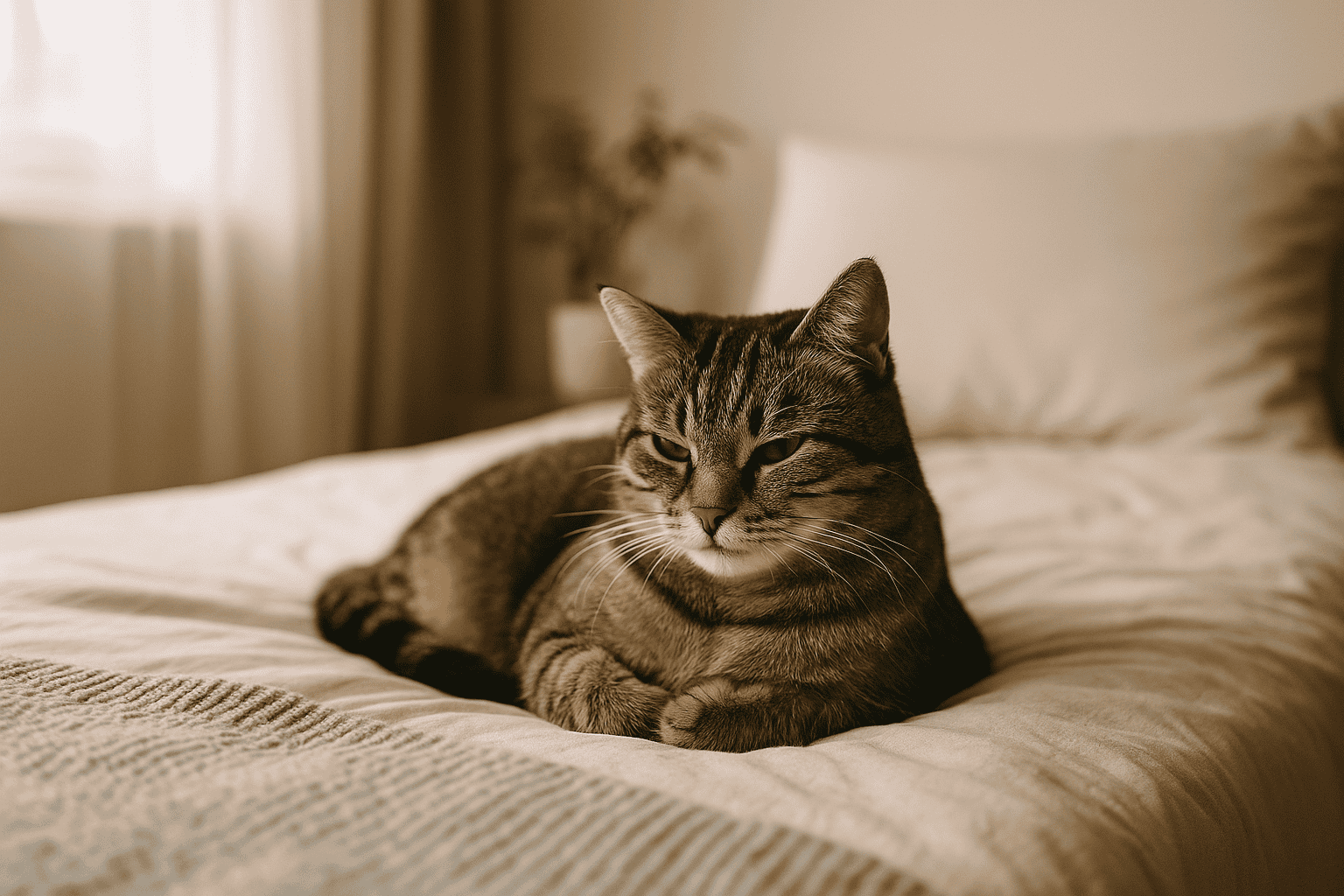 кошка на кровати