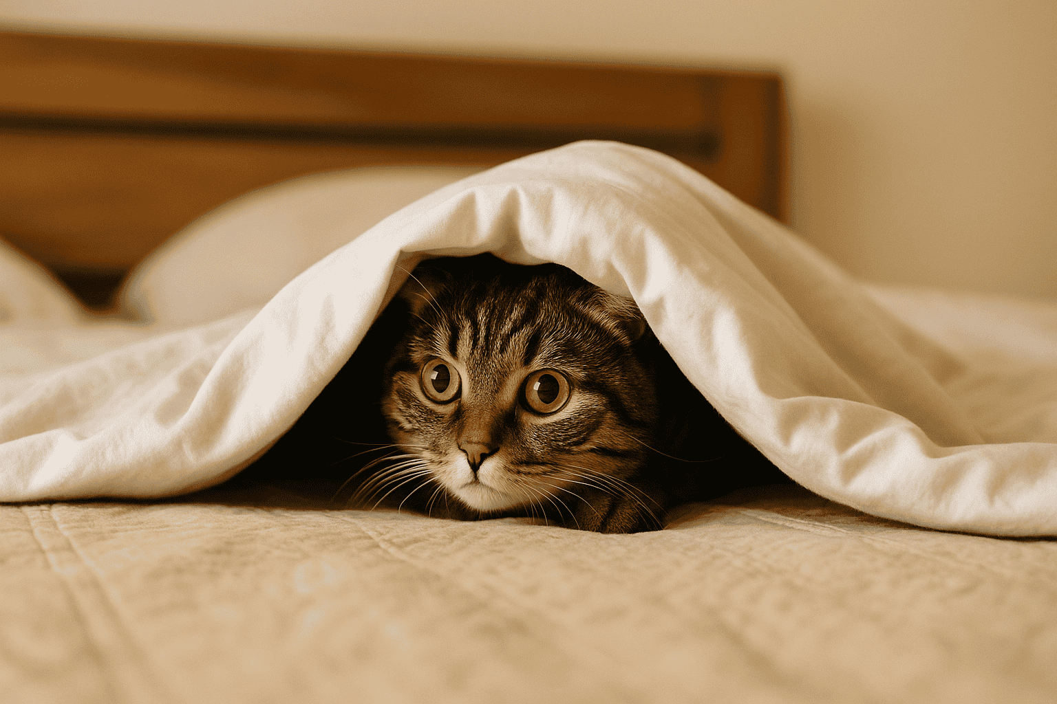 кошка прячется
